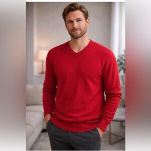 Shephe Mens 100% Cashmere Sweater XXL Red Crewneck Luxury Soft